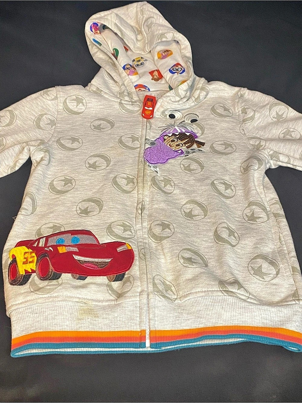 Kids Disney 100 Cars Rust-eze hoodie jacket Boys Size 7 White/Grey Graphic Hoode
